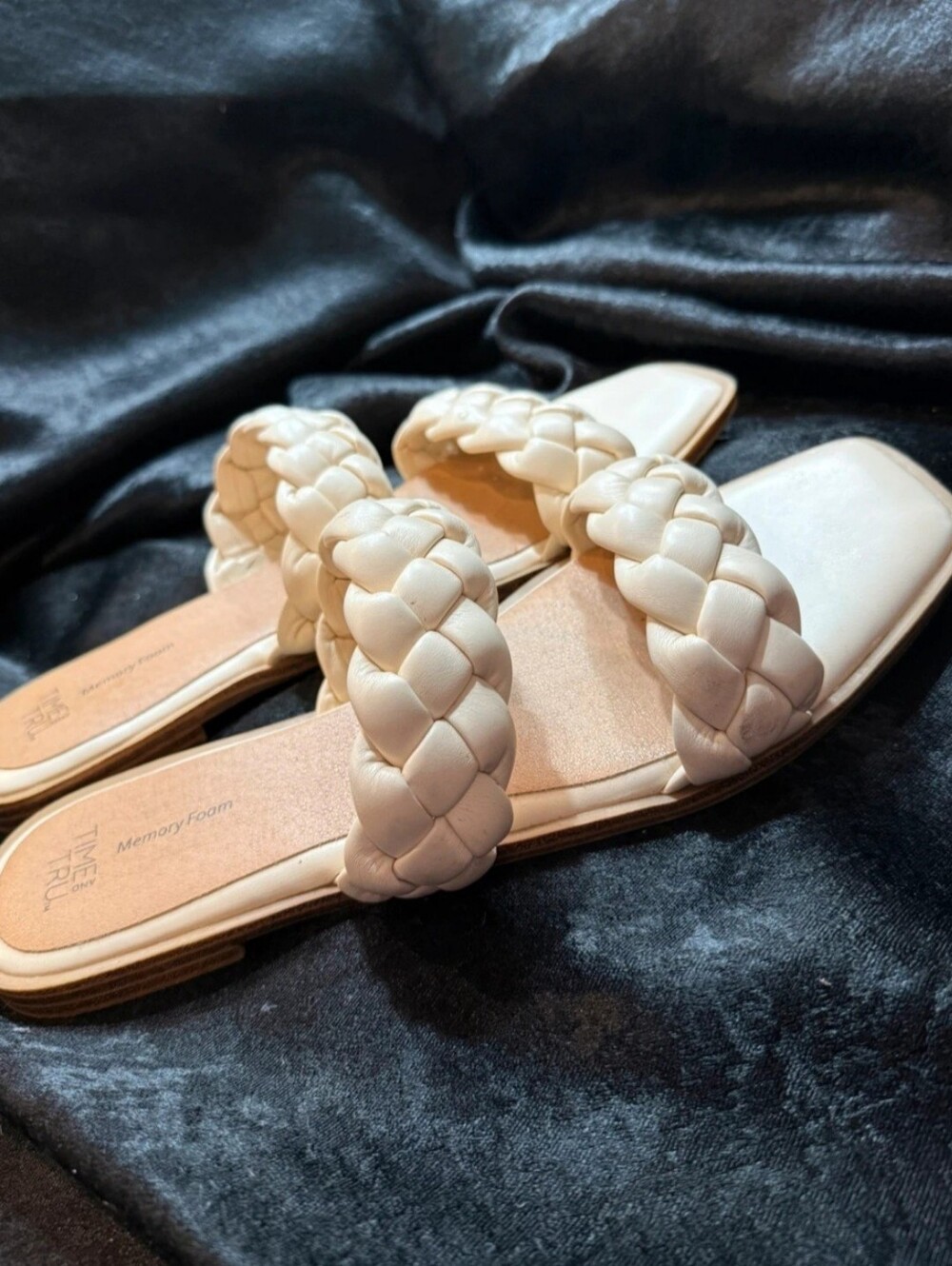 Time and Tru Braided Double-Strap Slide Sandals in Cream